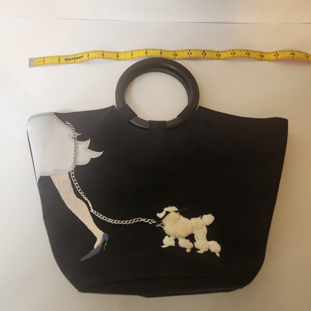 Cocoon Black Poodle Walker Tote Bag Ring Handle Novelty 50s Style Handbag - Picture 4 of 5